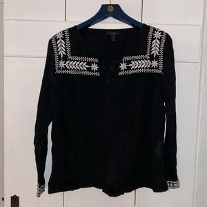 JCrew Black Cotton Embroidered Blouse